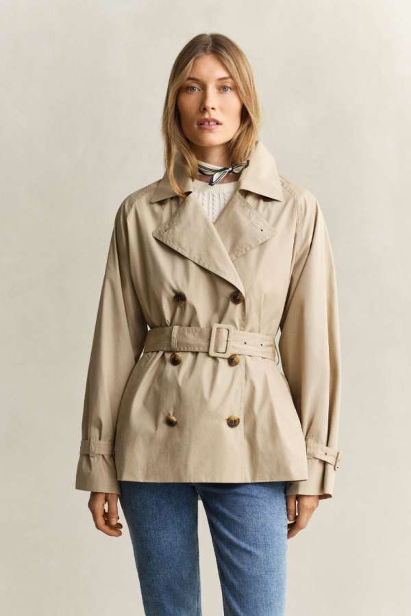 KABÁT GANT LIGHTWEIGHT SHORT TRENCH COAT OAT BEIGE