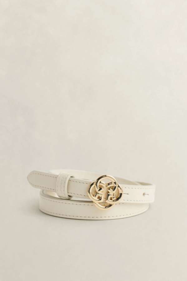 ÖV GANT MONOGRAM BUCKLE SLIM LEATHER BELT CREAM