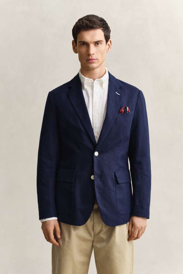ZAKÓ GANT COT/LIN TEXTURED SUIT JACKET CLASSIC BLUE