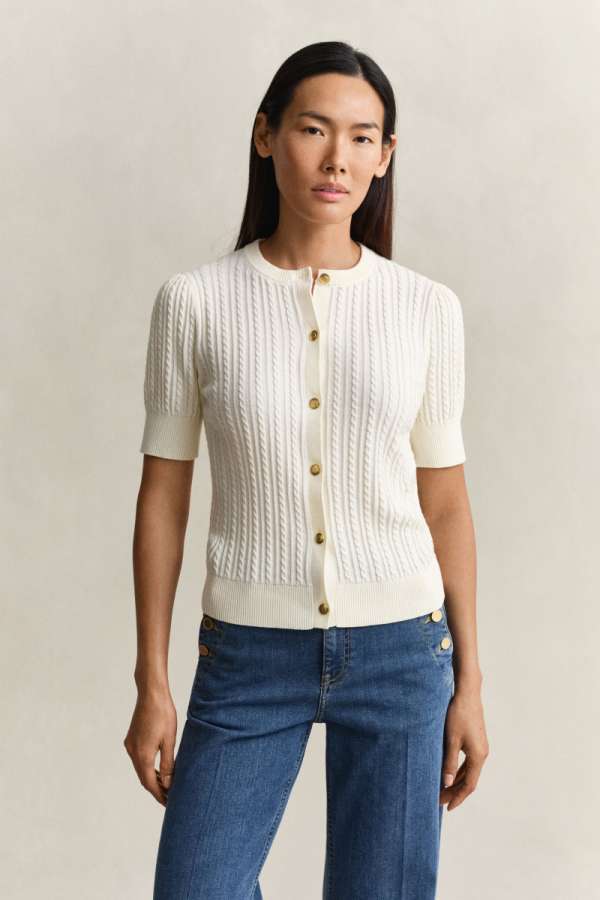 KARDIGÁN GANT COTTON CABLE  CARDIGAN CREAM