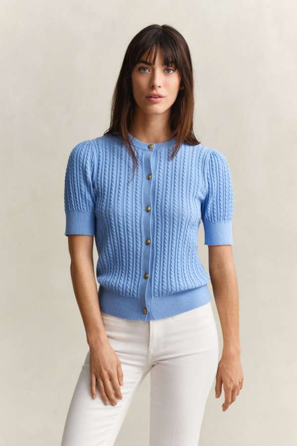KARDIGÁN GANT COTTON CABLE SS CARDIGAN PALACE BLUE