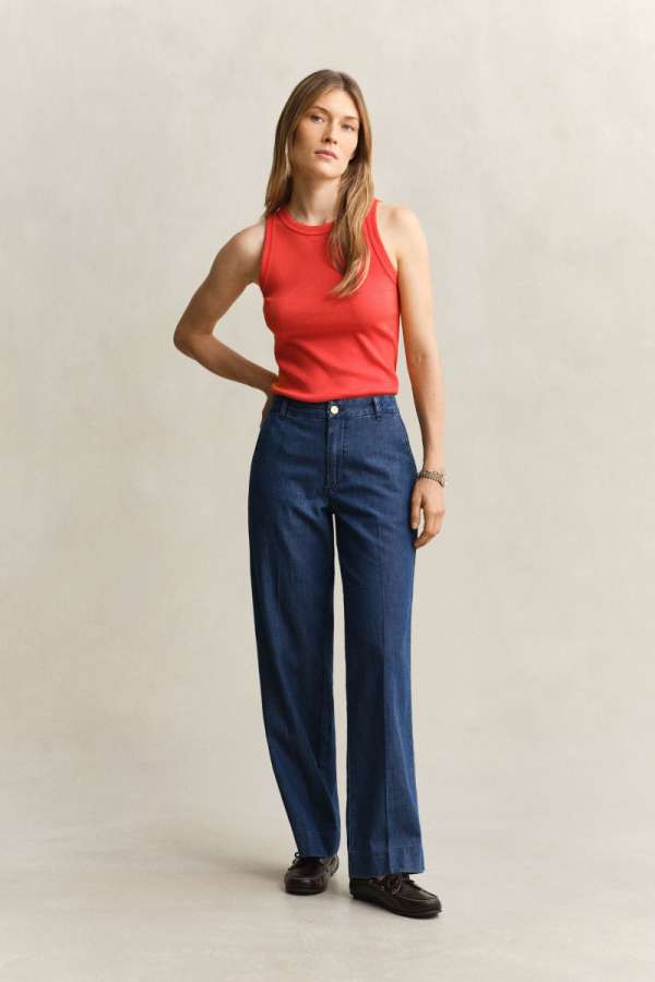 NADRÁG GANT RELAXED COTTON LINEN JEANS MID BLUE WORN IN