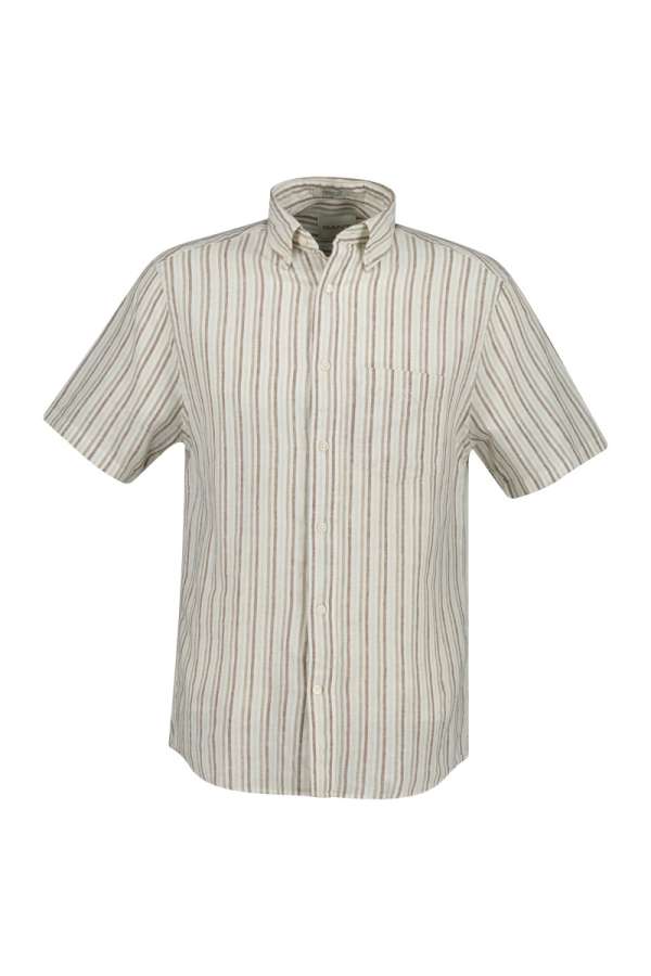 ING GANT REG COTTON LINEN STRIPE SS SHIRT LIGHT TAUPE