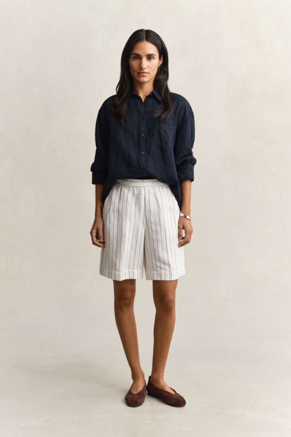 RÖVIDNADRÁG GANT STRIPED LINEN BLEND PULL ON SHORTS EGGSHELL