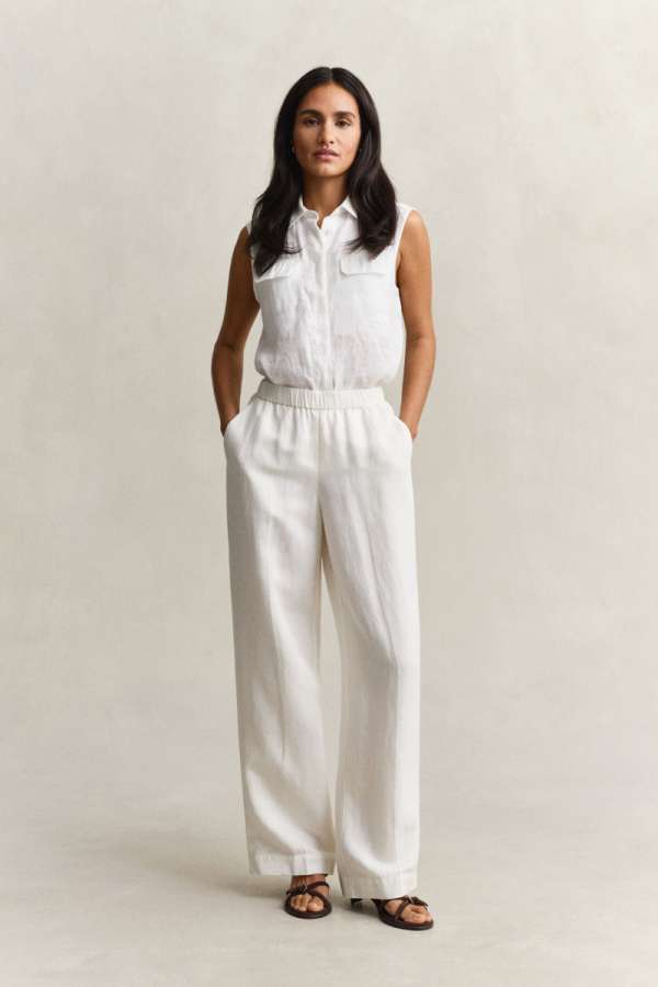 NADRÁG GANT LINEN BLEND PULL ON PANTS EGGSHELL