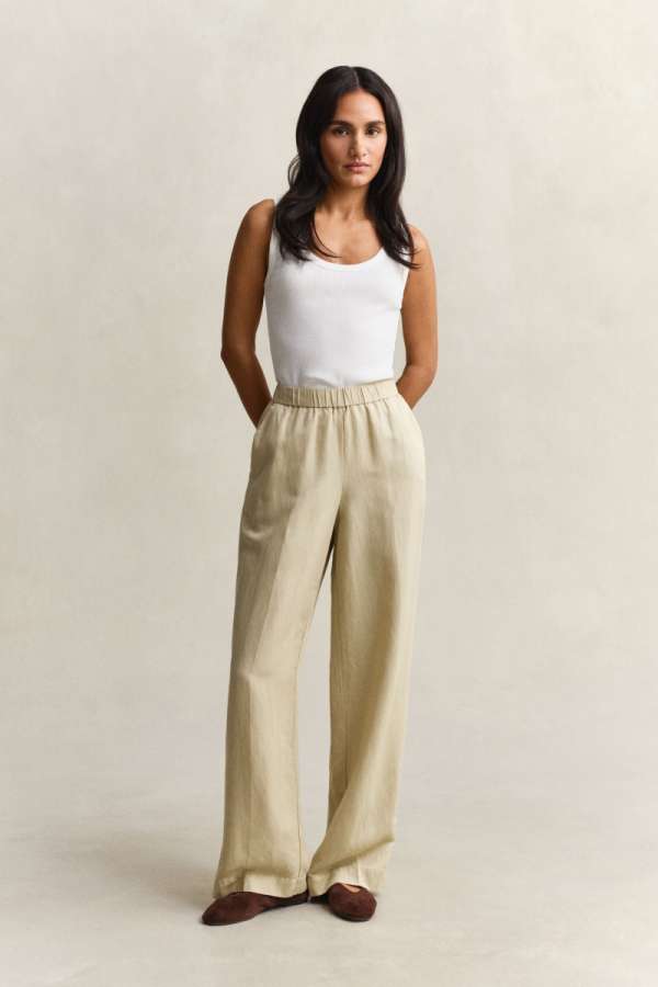 NADRÁG GANT LINEN BLEND PULL ON PANTS OAT BEIGE
