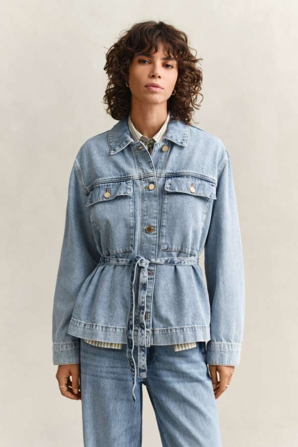 DZEKI GANT DENIM JACKET WITH TIE DETAIL LIGHT BLUE WORN IN
