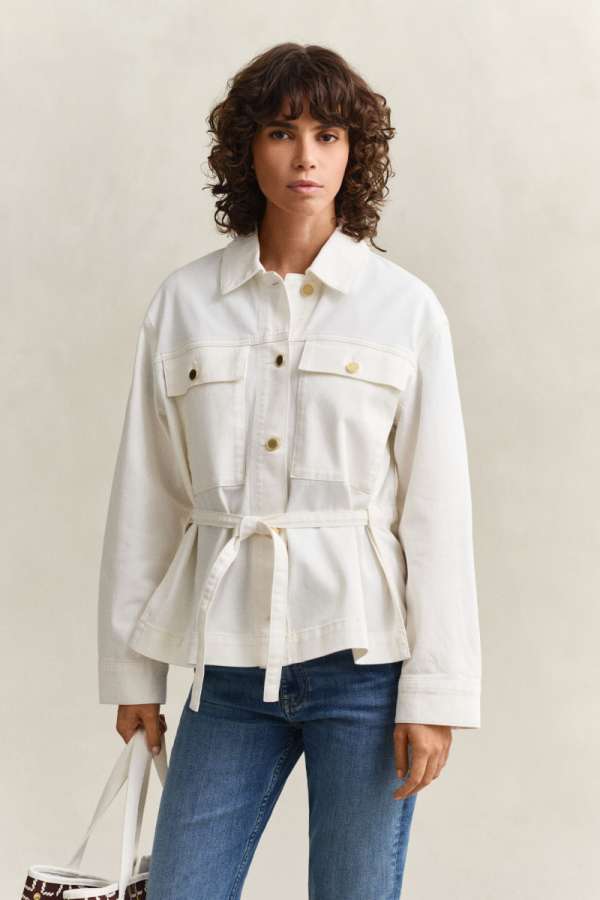 DZSEKI GANT DENIM JACKET WITH TIE DETAIL EGGSHELL