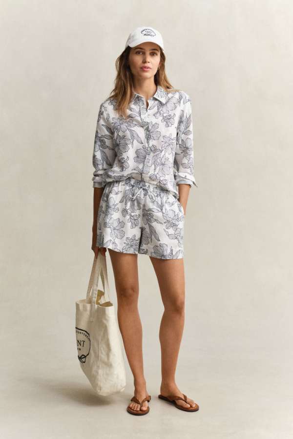 RÖVIDNADRÁG GANT FLORAL PRINT LINEN PULL ON SHORTS EVENING BLUE