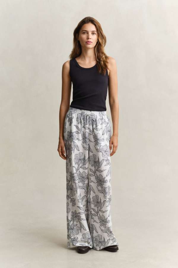 NADRÁG GANT FLORAL PRINT LINEN PULL ON PANTS EVENING BLUE
