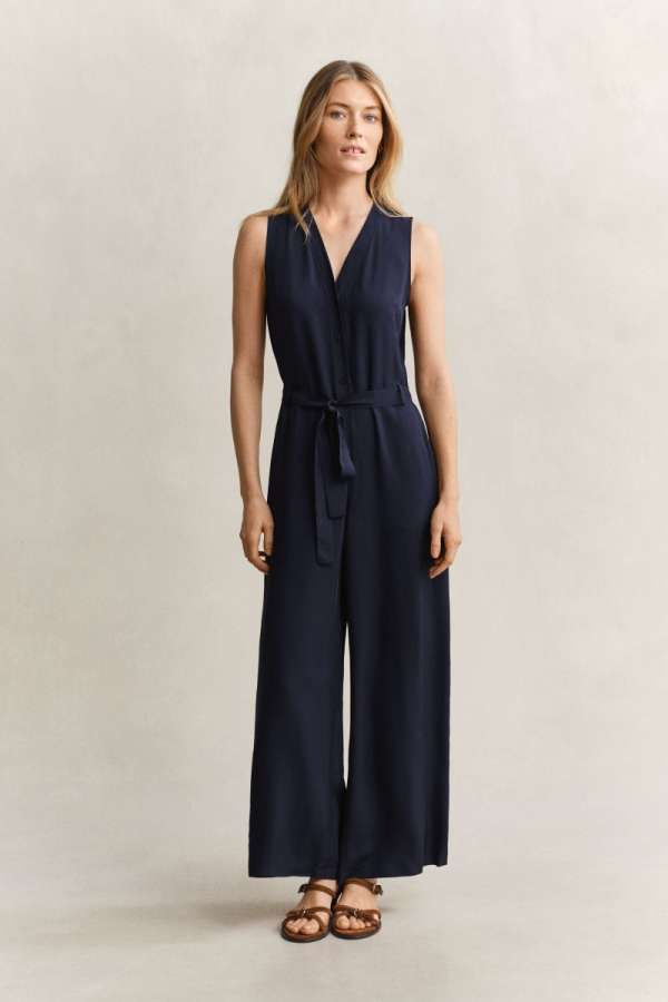 OVERÁL GANT FLUID TWILL BELTED JUMPSUIT EVENING BLUE