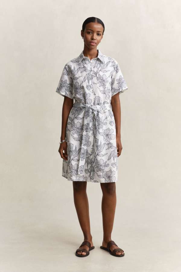 RUHA GANT FLORAL PRINT LINEN SS SHIRT DRESS EVENING BLUE