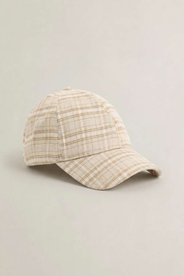 SAPKA GANT CHECKED LINEN BLEND CAP CREAMED WHITE