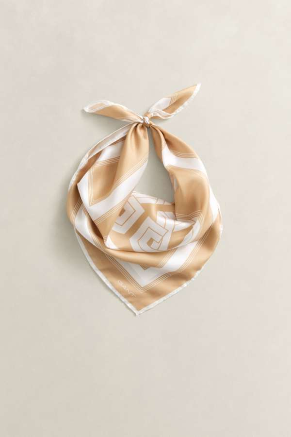 SÁL GANT MONOGRAM PRINT SILK SCARF WARM BEIGE