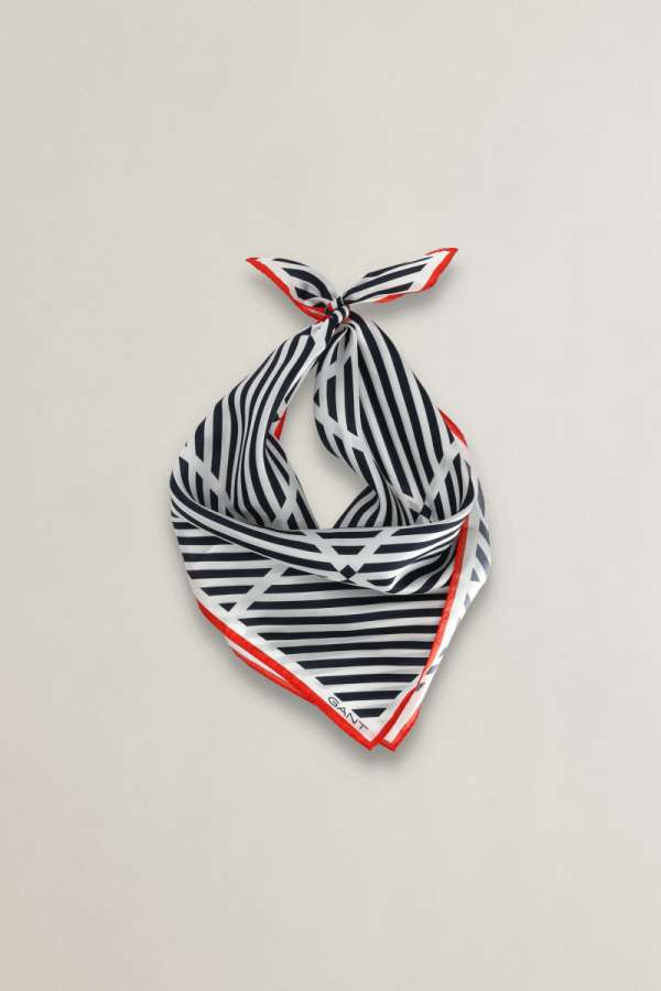 SÁL GANT STRIPED PRINT SILK SCARF MARINE