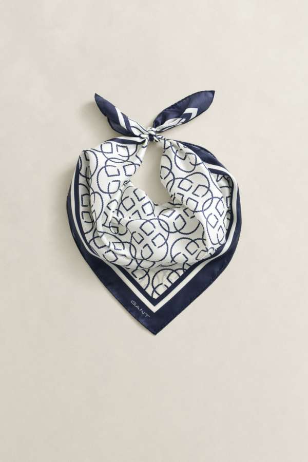 SÁL GANT MONOGRAM PRINT SILK SCARF CREAM
