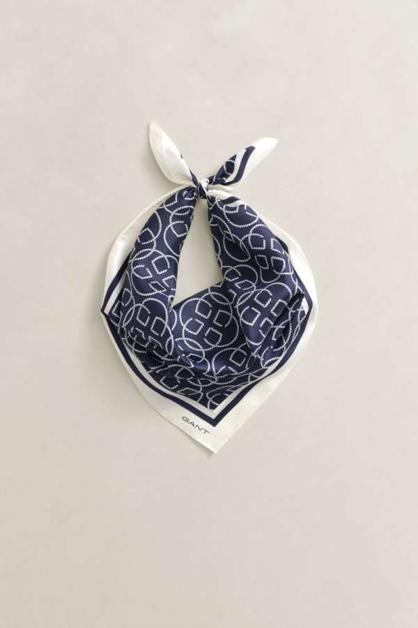 SÁL GANT MONOGRAM PRINT SILK SCARF EVENING BLUE