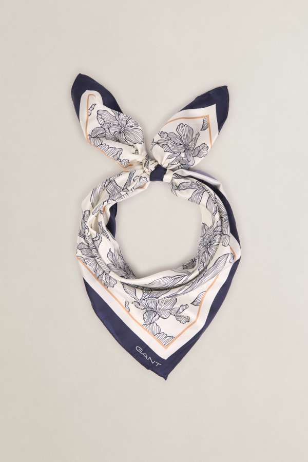 SÁL GANT FLORAL PRINT SILK SCARF EVENING BLUE
