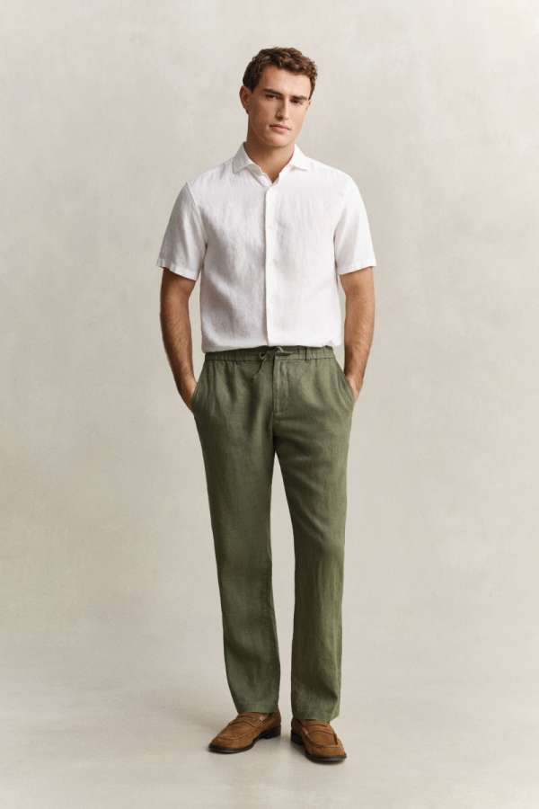 NADRÁG GANT REG LINEN D PANT DRY HERB GREEN