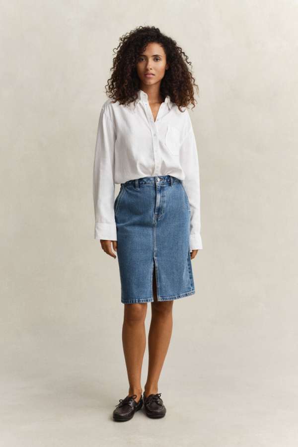 SZOKNYA GANT DENIM PENCIL SKIRT MID BLUE
