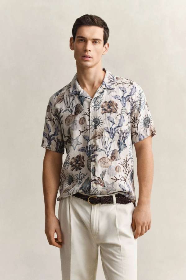 ING GANT REG AOP CAMP COLLAR HIRT OAT BEIGE