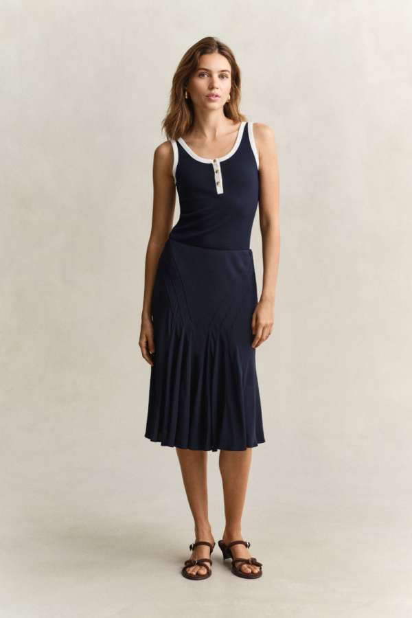 SZOKNYA GANT BIAS CUT FLARED SKIRT EVENING BLUE