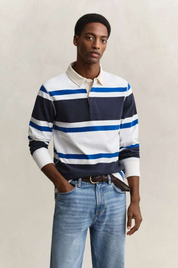 PÓLÓ GANT BLOCKED TRIPE RUGGER EVENING BLUE
