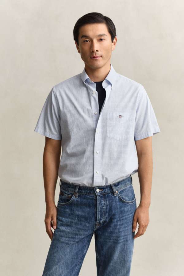 ING GANT REG CLASSIC POPLIN GINGH SS SHIRT LIGHT BLUE