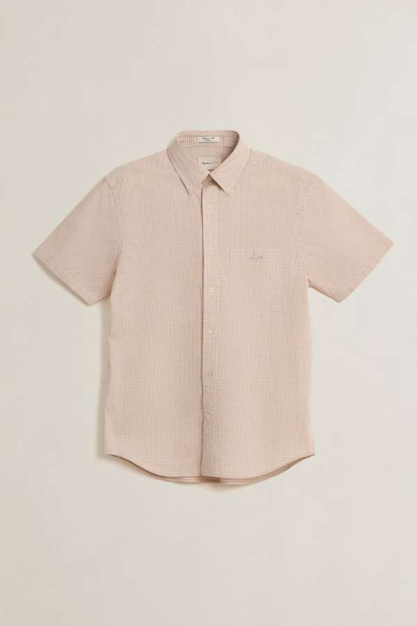 ING GANT REG CLAIC POPLIN GINGH  HIRT OAT BEIGE