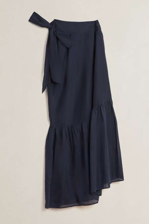 RUHA GANT CTN SILK ONE SHOULDER MAXI DRESS EVENING BLUE