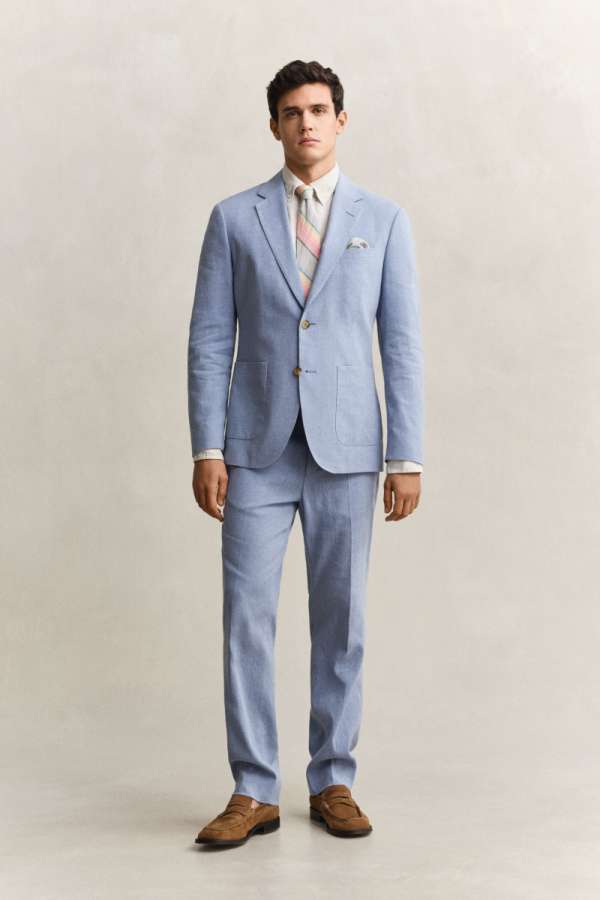 NADRÁG GANT COTTON / LINEN SUIT PANTS FADED DENIM