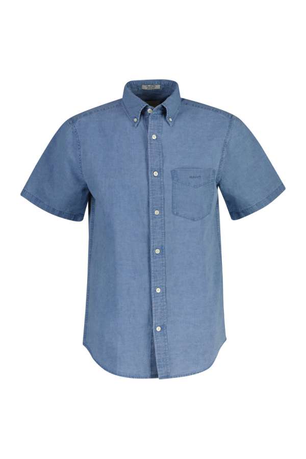 ING GANT REG COTTON/LINEN INDIGO SS SHIRT SEI LIGHT BLUE