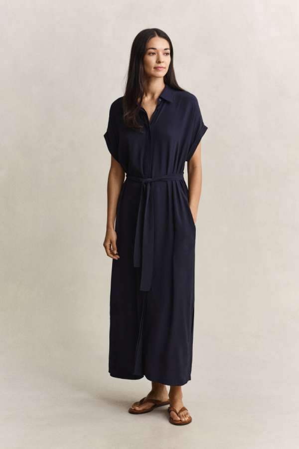 RUHA GANT CAP SLEEVE SHIRT DRESS EVENING BLUE