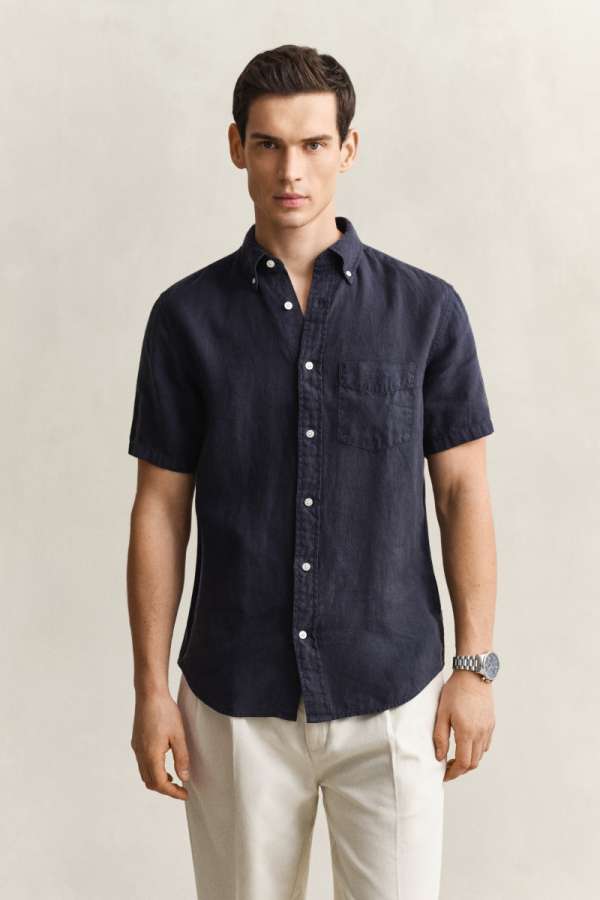 ING GANT REG GMNT DYED LINEN  HIRT EVENING BLUE