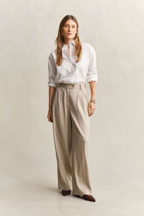 NADRÁG GANT PINSTRIPE LINEN BLEND PANTS OAT BEIGE