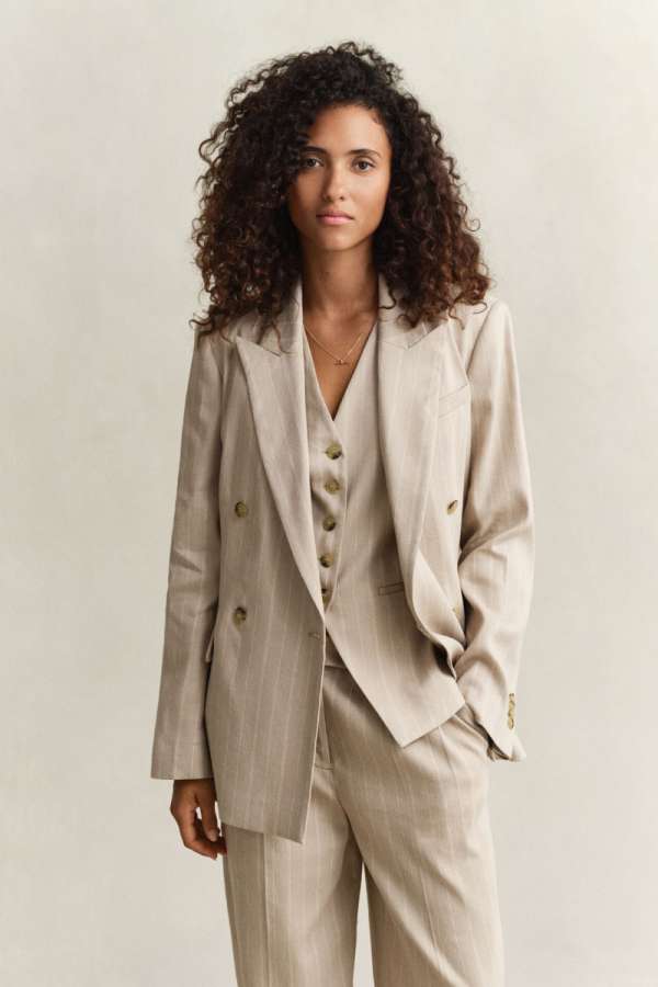ZAKÓ GANT DB PINSTRIPE LINEN BLEND BLAZER OAT BEIGE