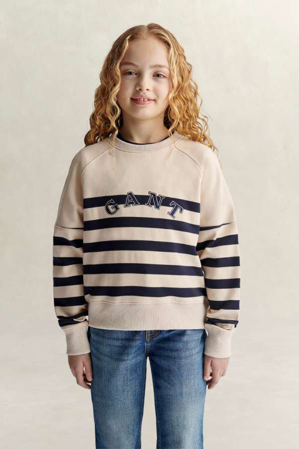 MELEGÍTŐFELSŐ GANT STRIPED HAVEN SWEATSHIRT CREAM