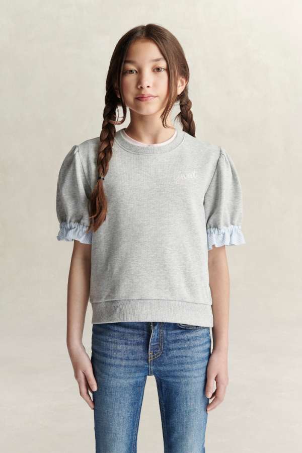 MELEGÍTŐFELSŐ GANT FRILL SS CREW SWEATSHIRT GREY MELANGE