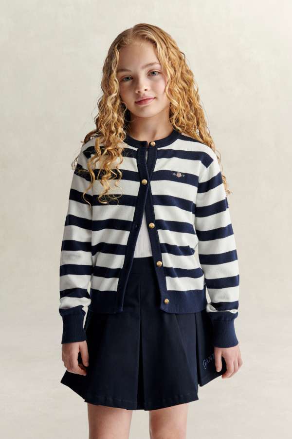 KARDIGÁN GANT SHIELD BRETON STRIPE KNIT CARDIGAN EVENING BLUE