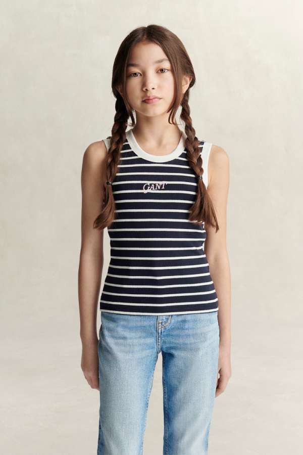 PÓLÓ GANT LOGO RIB STRIPED VEST EVENING BLUE