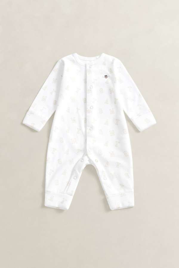 PIZSAMA GANT MONOGRAM LS SLEEPSUIT WHITE