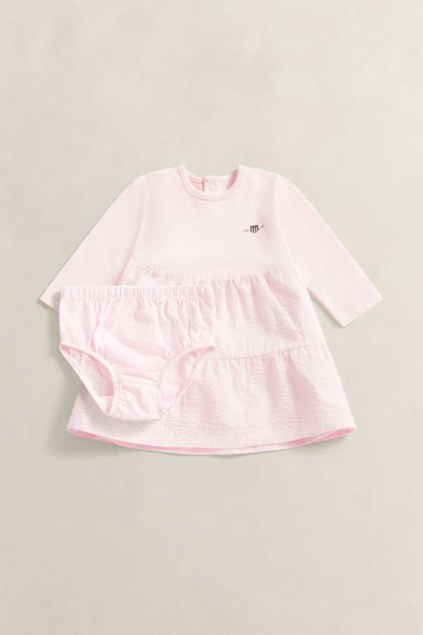 GYEREK SZETT GANT SEERSUCKER DRESS AND BLOOMER SET LIGHT PINK