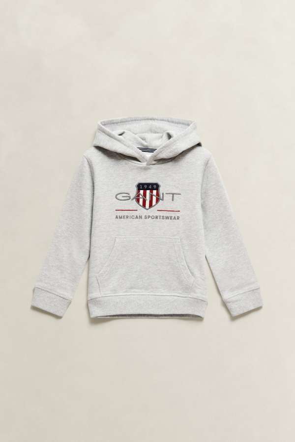 MELEGÍTŐFELSŐ GANT ARCHIVE SHIELD HOODIE GREY MELANGE