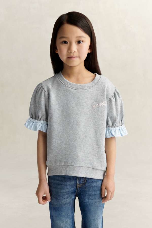 MELEGÍTŐFELSŐ GANT FRILL SS SWEAT TOP GREY MELANGE