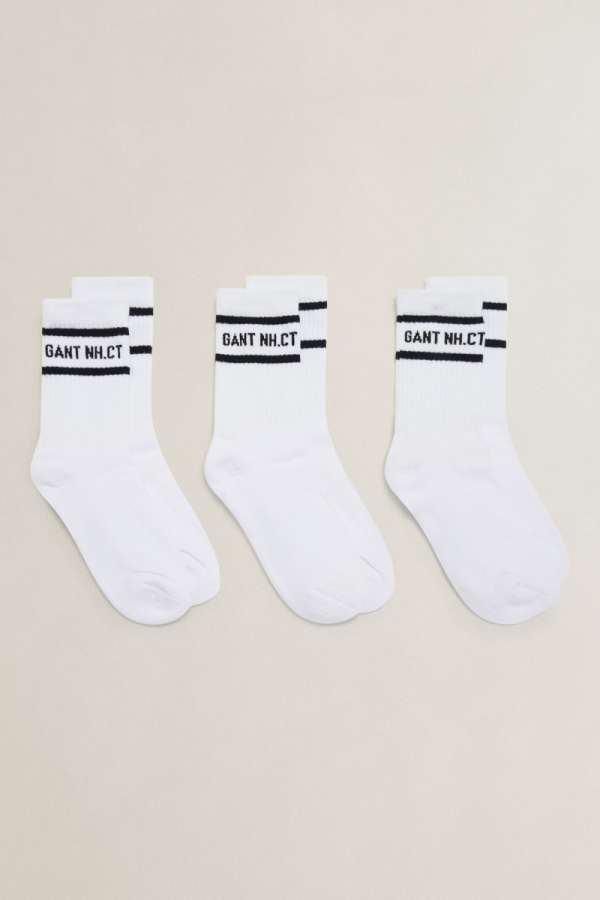 ZOKNI GANT STRIPE 3 PACK SPORT SOCKS WHITE