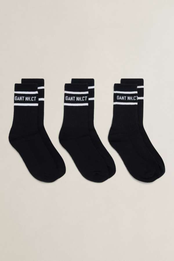 ZOKNI GANT STRIPE 3 PACK SPORT SOCKS BLACK
