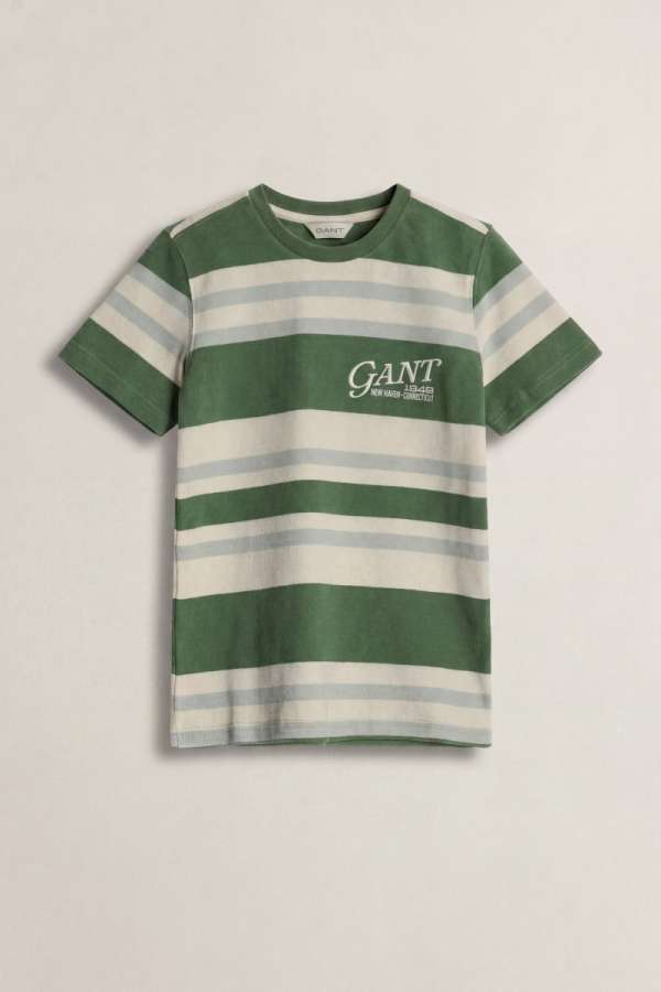 PÓLÓ GANT VARSITY STRIPE SS T-SHIRT HERB GREEN