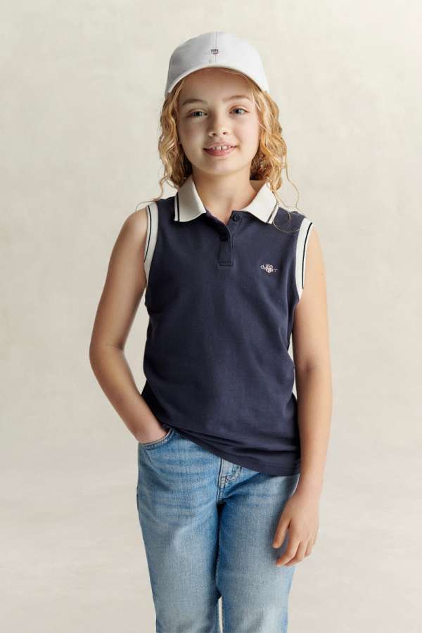 PÓLÓ GANT SHIELD SLEEVELESS POLO TOP EVENING BLUE