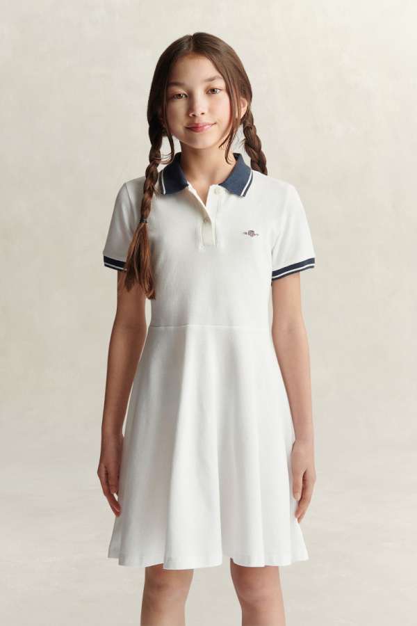RUHA GANT SHIELD SS POLO DRESS WHITE