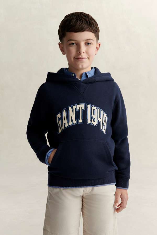 MELEGÍTŐFELSŐ GANT COLLEGIATE RIB INSERT HOODIE EVENING BLUE